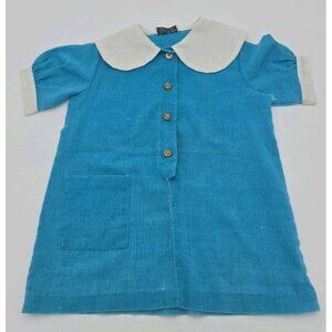 Dan Press Dan River Fabric Baby Dress Blue White Peter‎ Pan Collar Vintage Tear